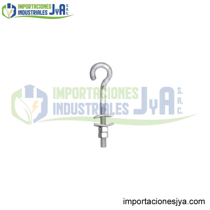 PERNO GANCHO F.G. DE 3/4X8´´ C/TUERCA Y CONT. + 2ARANDELAS CURVAS